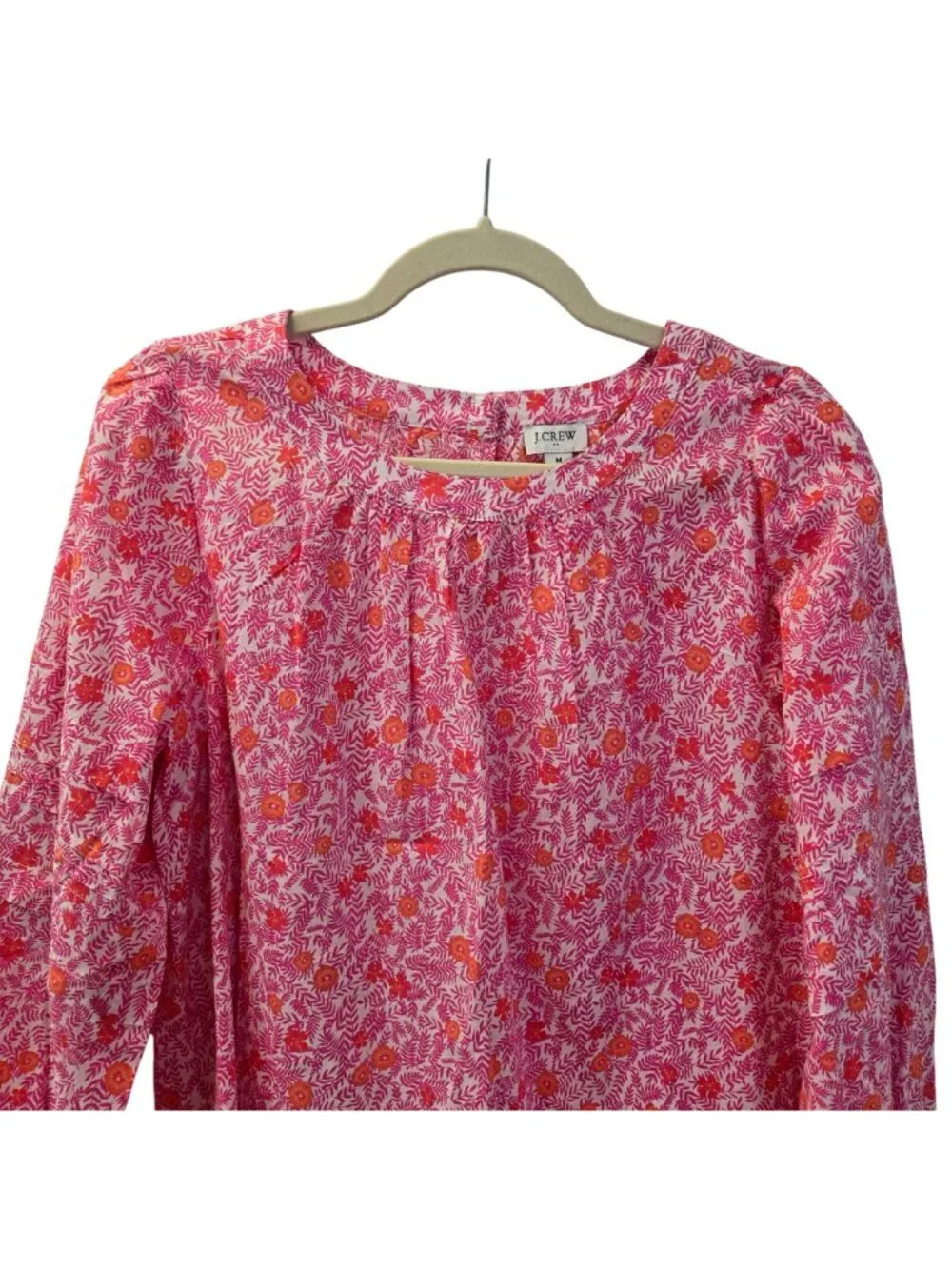 NWT J. Crew Factory Floral Printed Puff Sleeve Pintuck Top Size Medium